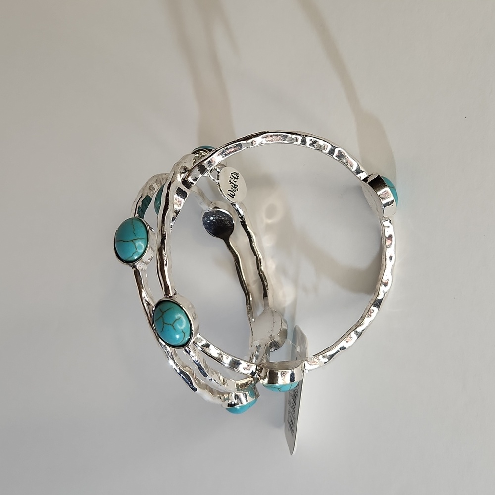 West & Co. 3-Piece Burnished Silver & Oval Turquoise Bangles